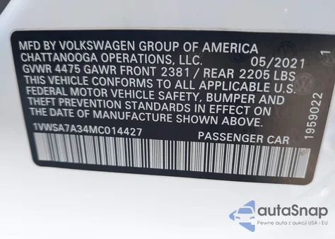 2021 Volkswagen Passat Se из США, поврежденный, VIN 1VWSA7A34MC014427